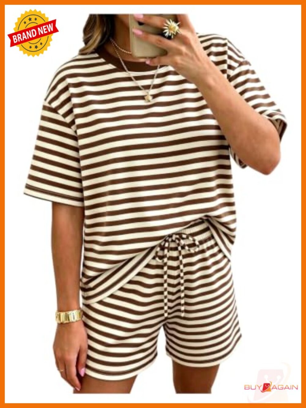 Women's Striped 2 Piece Short Set Soft Short Sleeve Top Shorts